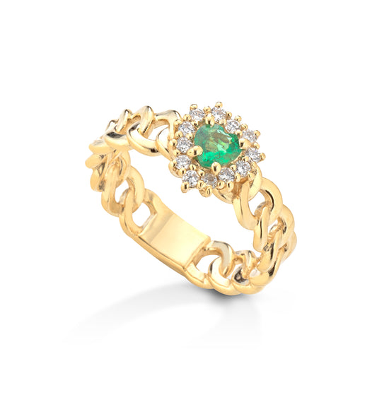 Chain Ring Con Cuore Di Smeraldo