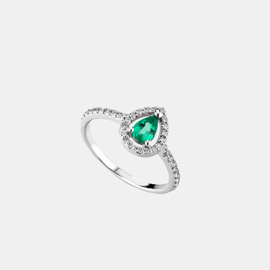 Anello Emerald Drop Con Contorno Di Diamanti